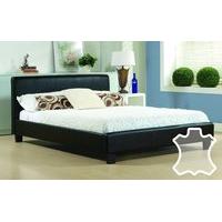 Time Living Hamburg Real Leather Bed, Double, Real Leather - Black