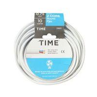 Time 2 Core Round Flexible Cable 0.75mm² 2182Y White 10m