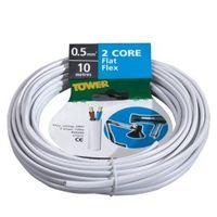 Time 2 Core Flat Flexible Cable 0.5mm² 2192Y White 10m