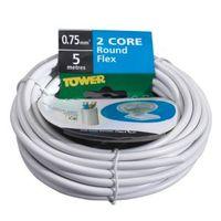 Time 2 Core Round Flexible Cable 0.75mm² 2182Y White 5m