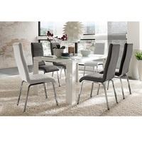 Tizio Glass 140cm Dining Table In White Gloss With 6 Dora Chairs