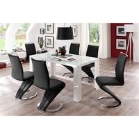 Tizio Glass Top Dining Table In High Gloss With 6 Black Chairs