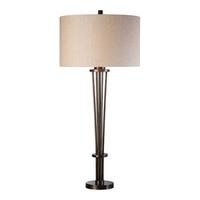 Timore Table Lamp In Khaki Linen Fabric And Bronze Forged Steel