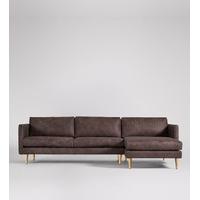 Tivoli Right-hand corner sofa in Chatain Leather, Oak Feet