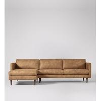 Tivoli Corner Sofa in Tan Leather, Walnut Legs