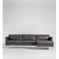 Tivoli Corner Sofa in Manhattan Grey Leather, Birch Feet