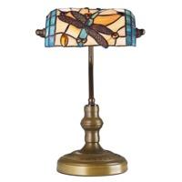 Tiffany Bankers Desk Lamp with Multi-Coloured Dragonfly Glass Shade