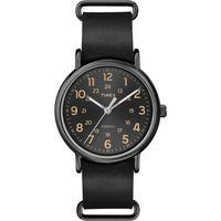 TIMEX Men\'s Weekender Oversized Black Leather Watch