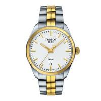 Tissot PR 100 men\'s white dial two-tone bracelet watch
