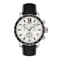 Tissot Quickster chronograph men\'s white dial black leather strap watch