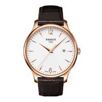 Tissot Tradition men\'s rose gold PVD brown leather strap watch