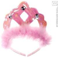 Tiara Pink Sequin Withmarabou And Gems Accessory For Fancy Dress