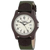 Timex Expedition Men\'s Quartz Watch with Off-White Dial Analogue Display and Green Textile Strap T491014E