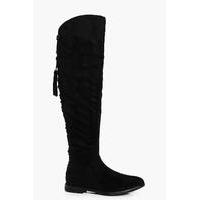 Tie Back Flat Over The Knee Boot - black