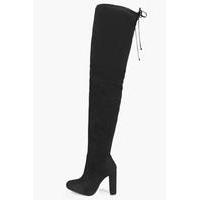 Tie Back Thigh High Boot - black