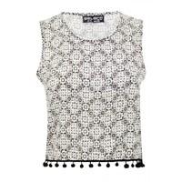 tile print pom pom vest