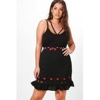 tina embroidered ruffle hem skirt black