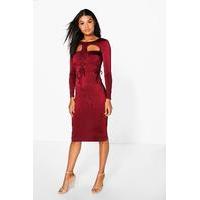 Tie with Cut Out Bodycon Midi Dress - berry