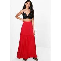 Tiered Jersey Floor Sweeping Maxi Skirt - red