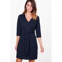 Tie Waist Woven Dress - navy