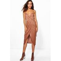 tie wrap ribbed midi dress mocha