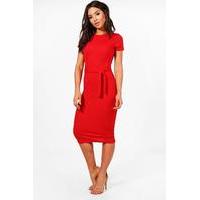 Tie Waist Fitted Dress - red