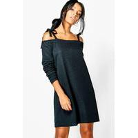 Tie Cold Shoulder Sweat Dress - black