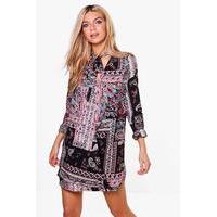 Tie Neck Paisley Wrap Dress - multi