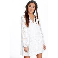 Tie Front Lace Swing Dress - white