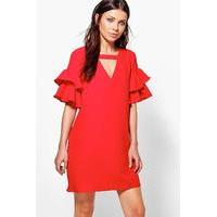 Tiered Plunge Shift Dress - ruby