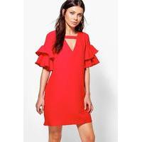 tiered plunge shift dress ruby