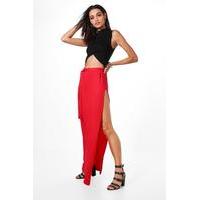 Tie Waist Jersey Front Split Maxi Skirt - red