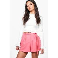 tie belt tailored shorts coral