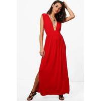 tie front cross back sleeveless maxi dress red