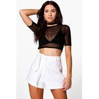 tie waist turn up woven tailored shorts ivory