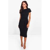 Tie Waist Fitted Dress - black