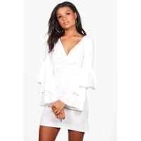 Tiered Frill Sleeve Shift Dress - ivory