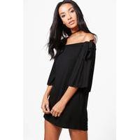 Tie Detail Bardot Dress - black