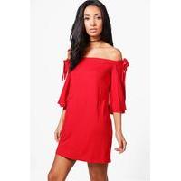 tie detail bardot dress red