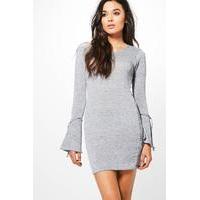 tie flute sleeve knitted dress grey