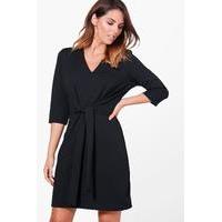 Tie Waist Woven Dress - black