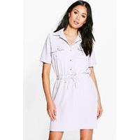 Tie Waist Shirt Skater Dress - dove