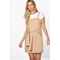 Tie Pinafore Dress - tan