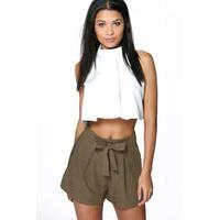 Tie Belt Shorts - khaki