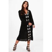 Tilly Contrast Woven Embroidered Midi Dress - black