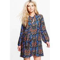 Tie Front Printed Shift Dress - multi