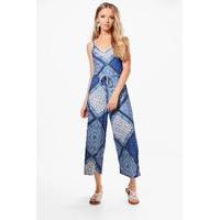 tie waist strappy cullotte jumpsuit blue