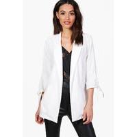 Tie Cuff Woven Blazer - cream