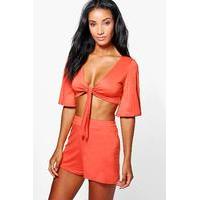 tie crop and shorts co ord set orange