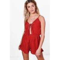 Tie Front Strappy Playsuit - rust